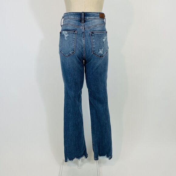 Judy Blue Straight Fit Jeans Women's Size 5 27 Mid Rise Ripped Knee Raw Hem - Picture 3 of 13